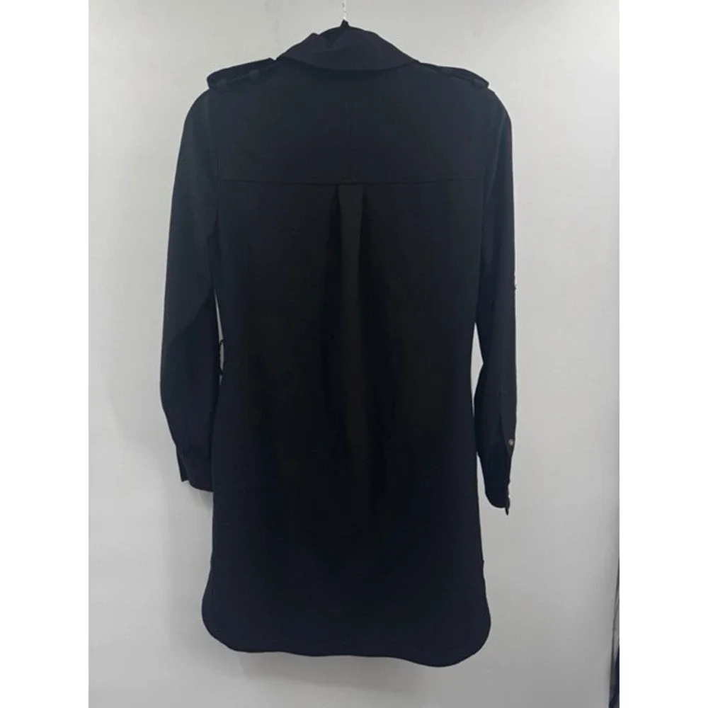 Tory Burch Black Wool Military Long Sleeve Button Dress SZ 2 Minimalist Office